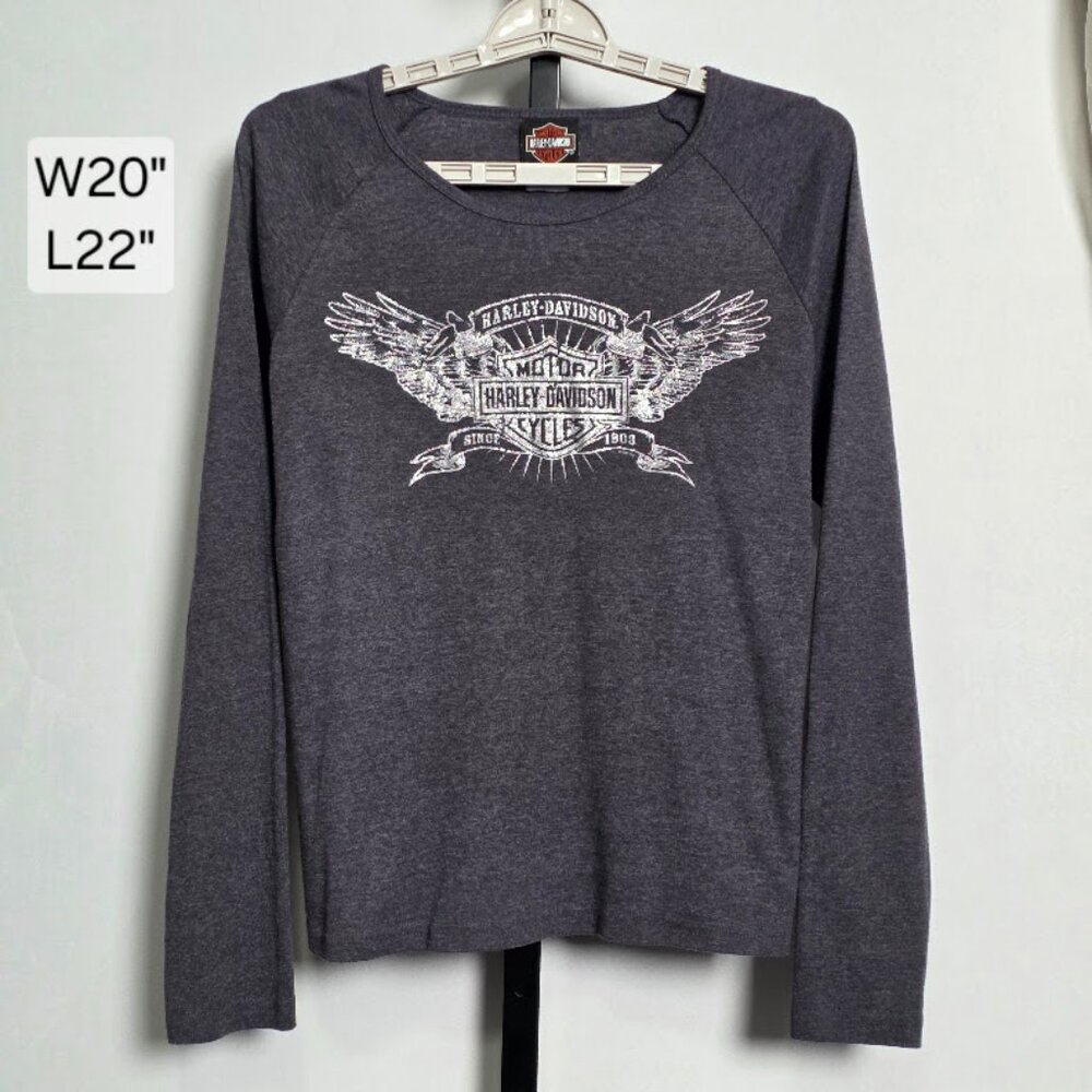 Harley-Davidson Women's Top XL Long Sleeve Myrtle Beach SC Glitter Wing Raglan